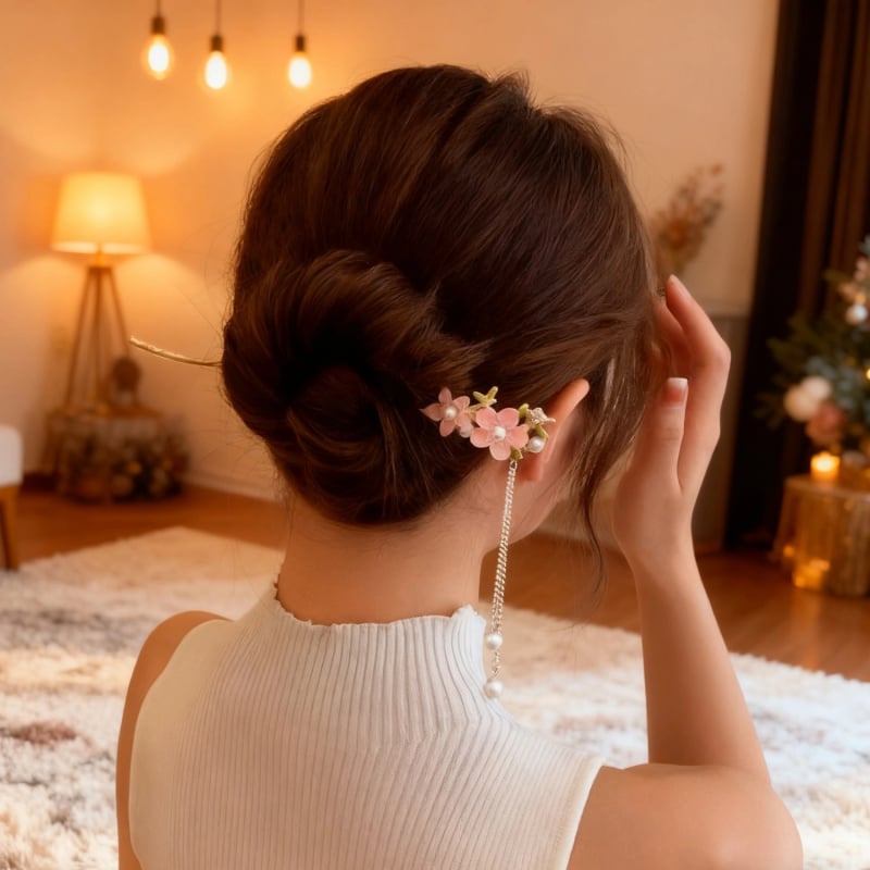 Senā ķīniešu stilā ziedu formas matu sprādze, sakausējums, roku darbs, pavasaris 2025