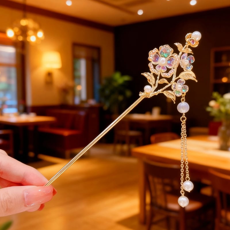 Senā ķīniešu stilā ziedu formas matu sprādze, sakausējums, roku darbs, pavasaris 2025