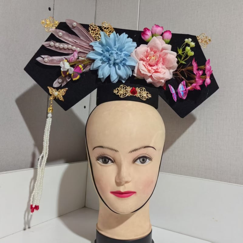 Bērnu matu aksesuārs Hanfu stilā Qing dinastijai – spārnu formas flag headpiece, plastmasa/rezīns, matu gumām/virvēm, pavasaris 2021