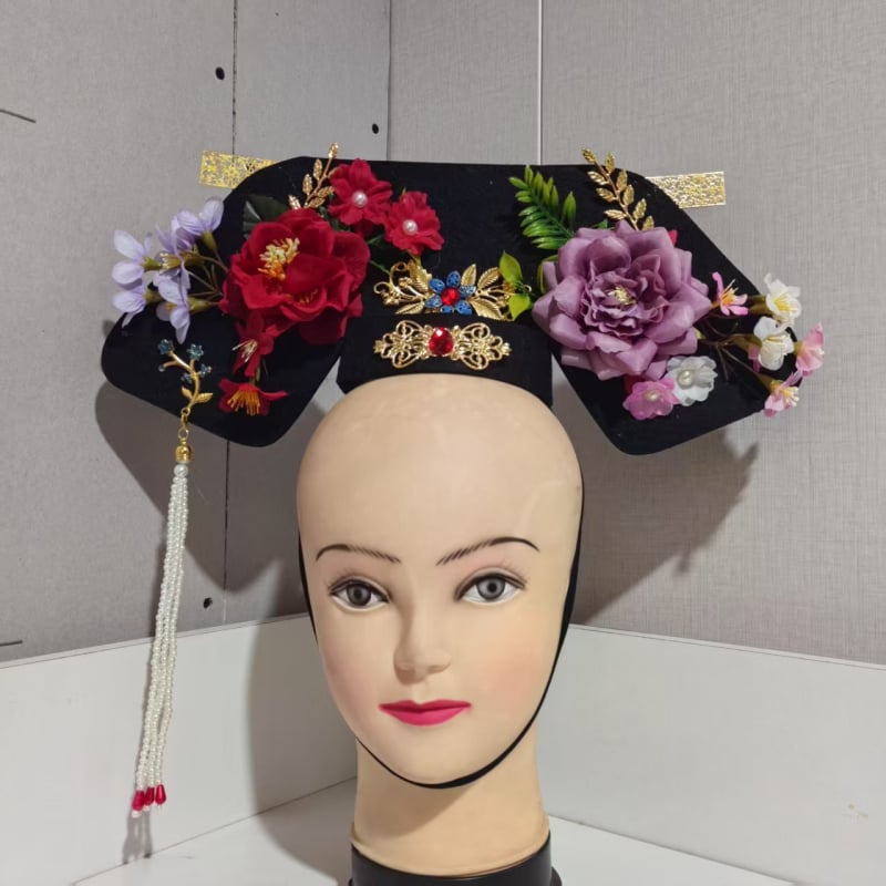 Bērnu matu aksesuārs Hanfu stilā Qing dinastijai – spārnu formas flag headpiece, plastmasa/rezīns, matu gumām/virvēm, pavasaris 2021