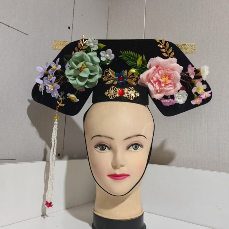 Bērnu matu aksesuārs Hanfu stilā Qing dinastijai – spārnu formas flag headpiece, plastmasa/rezīns, matu gumām/virvēm, pavasaris 2021