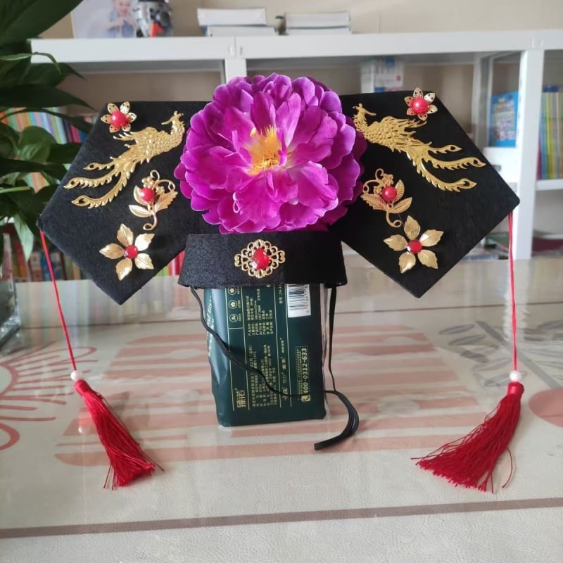 Bērnu matu aksesuārs Hanfu stilā Qing dinastijai – spārnu formas flag headpiece, plastmasa/rezīns, matu gumām/virvēm, pavasaris 2021