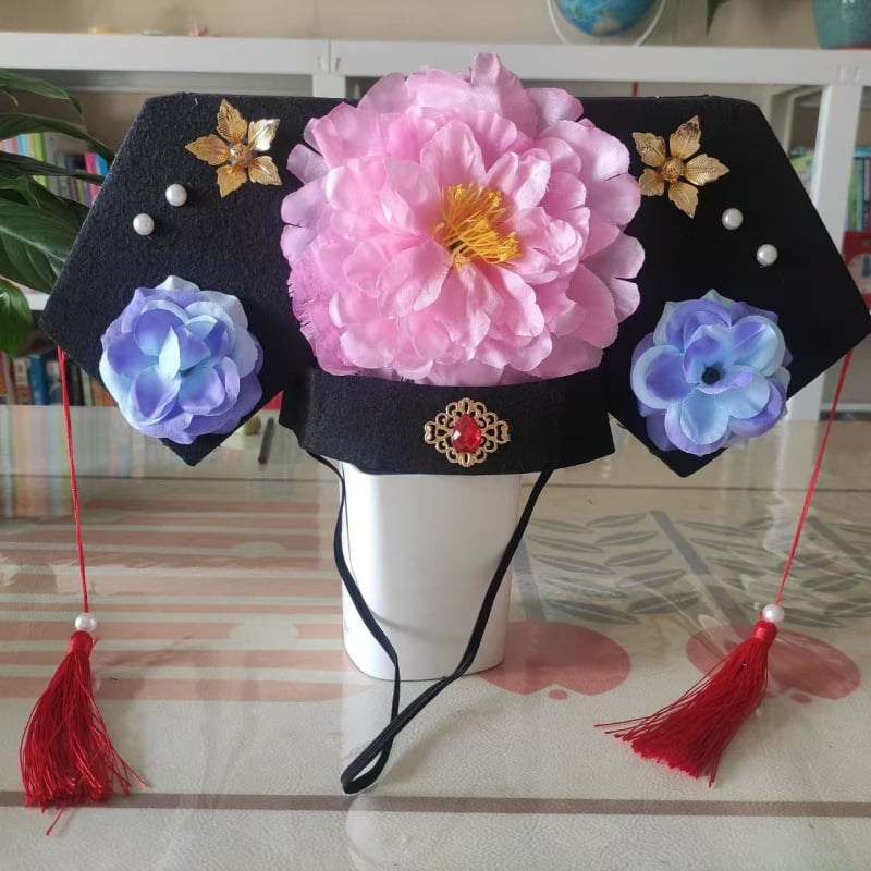 Bērnu matu aksesuārs Hanfu stilā Qing dinastijai – spārnu formas flag headpiece, plastmasa/rezīns, matu gumām/virvēm, pavasaris 2021