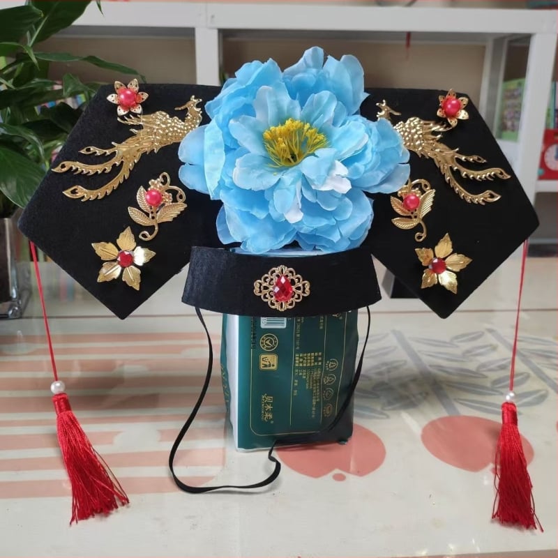 Bērnu matu aksesuārs Hanfu stilā Qing dinastijai – spārnu formas flag headpiece, plastmasa/rezīns, matu gumām/virvēm, pavasaris 2021