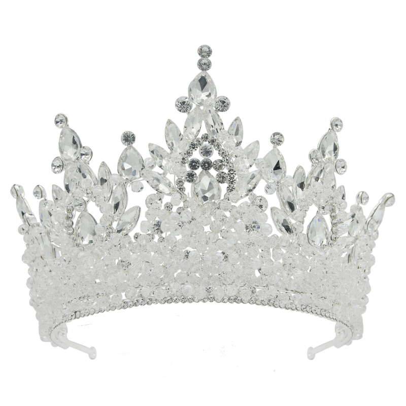 Сватбена корона за коса от сплав, електроплакиране, кристали и стъкло (Тип: корона; Стил: женски; Материал: сплав; Обработка: електроплакиране; Вид кристали: кристали и стъкло)