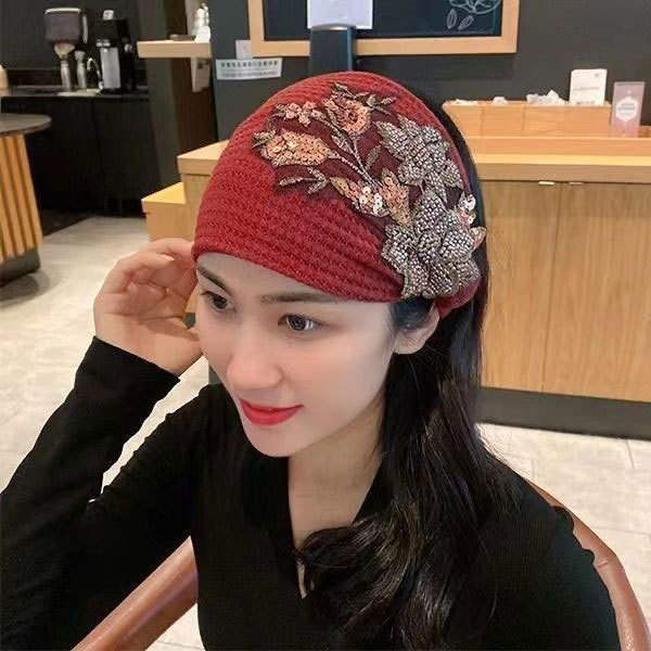 Kokvilnas auduma galvas lente ar ziediem, etniskā stilā ar retro noskaņu, sievietēm