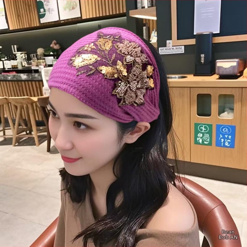 Kokvilnas auduma galvas lente ar ziediem, etniskā stilā ar retro noskaņu, sievietēm