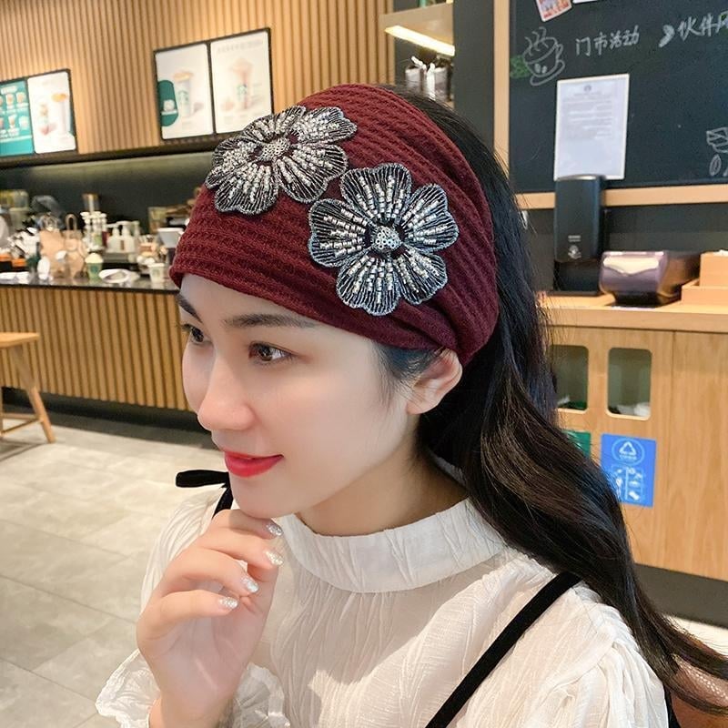 Kokvilnas auduma galvas lente ar ziediem, etniskā stilā ar retro noskaņu, sievietēm