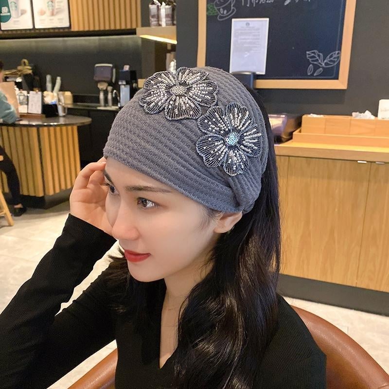 Kokvilnas auduma galvas lente ar ziediem, etniskā stilā ar retro noskaņu, sievietēm