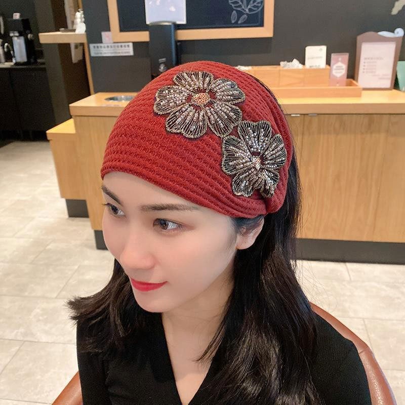 Kokvilnas auduma galvas lente ar ziediem, etniskā stilā ar retro noskaņu, sievietēm