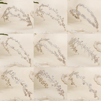 Korejas stilā matu lente ar cirkoniem, lapu formas, divslāņu dimantu mīkstā ķēdīte, kāzas aksessārs