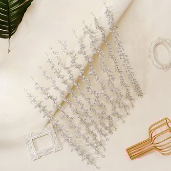 Korejas stilā matu lente ar cirkoniem, lapu formas, divslāņu dimantu mīkstā ķēdīte, kāzas aksessārs