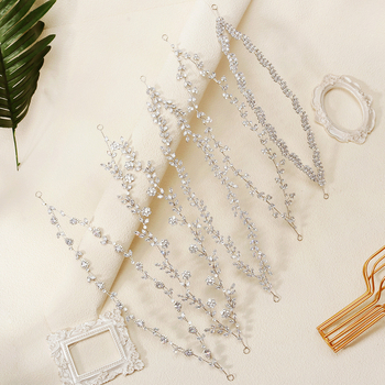 Korejas stilā matu lente ar cirkoniem, lapu formas, divslāņu dimantu mīkstā ķēdīte, kāzas aksessārs