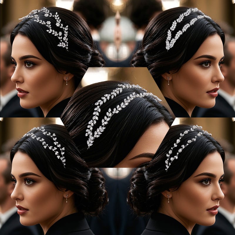 Quyaya Korejas stilā matu lente ar cirkoniem, ziedu forma, modelis Hs-j7380s