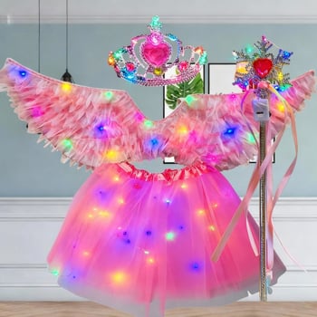 LED gaismas spārnu komplekts meitenēm – auduma spārni, gaismas kostīmu piederums bērniem 4–6 gadi
