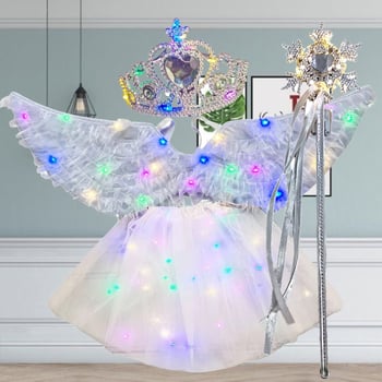 LED gaismas spārnu komplekts meitenēm – auduma spārni, gaismas kostīmu piederums bērniem 4–6 gadi