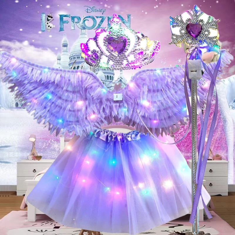LED gaismas spārnu komplekts meitenēm – auduma spārni, gaismas kostīmu piederums bērniem 4–6 gadi
