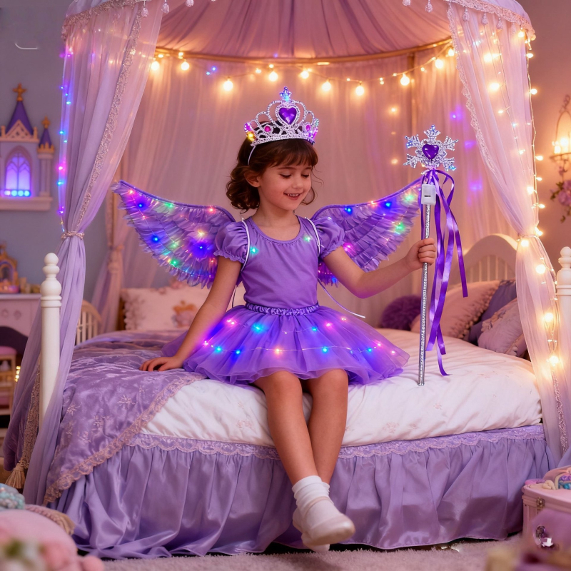 LED gaismas spārnu komplekts meitenēm – auduma spārni, gaismas kostīmu piederums bērniem 4–6 gadi