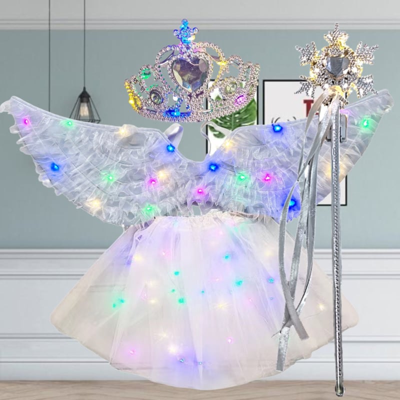 LED gaismas spārnu komplekts meitenēm – auduma spārni, gaismas kostīmu piederums bērniem 4–6 gadi