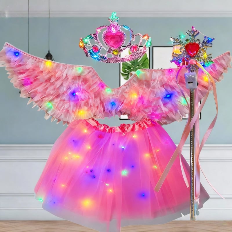 LED gaismas spārnu komplekts meitenēm – auduma spārni, gaismas kostīmu piederums bērniem 4–6 gadi