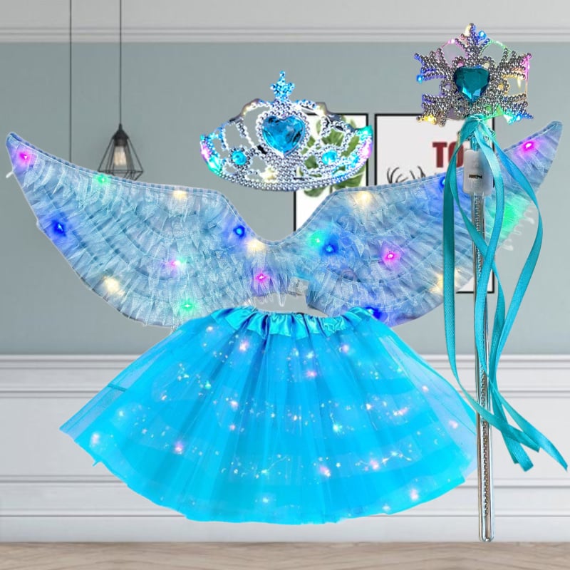 LED gaismas spārnu komplekts meitenēm – auduma spārni, gaismas kostīmu piederums bērniem 4–6 gadi