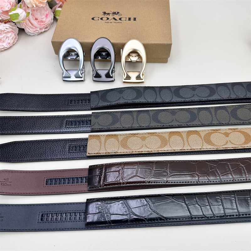 Vīriešu josta ar automātisko sprādzi, teksturēta āda no split cowhide transfer printing leather; sprādze no sakaļiem; platums 2–4 cm; stils: bizness, daudzpusīgs, elegants, minimālists