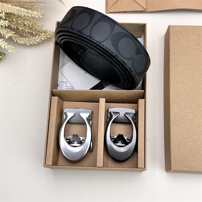 Vīriešu josta ar automātisko sprādzi, teksturēta āda no split cowhide transfer printing leather; sprādze no sakaļiem; platums 2–4 cm; stils: bizness, daudzpusīgs, elegants, minimālists