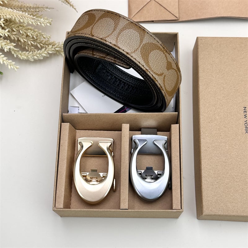 Vīriešu josta ar automātisko sprādzi, teksturēta āda no split cowhide transfer printing leather; sprādze no sakaļiem; platums 2–4 cm; stils: bizness, daudzpusīgs, elegants, minimālists