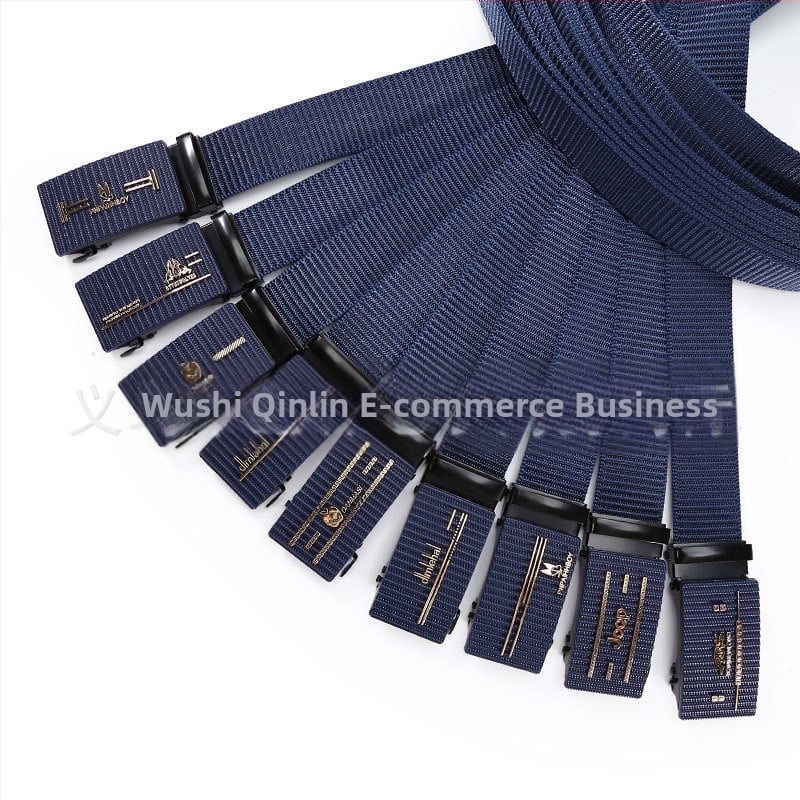 Vīriešu josta no poliestera auduma, dzelzs sprādze, automātiska aizdare, platums 2–4 cm