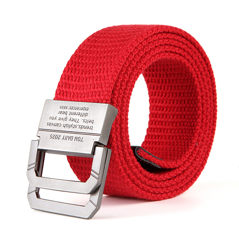 Kanvas josta vīrietim ar dubulto gredzeni sprādzei, šūts materiāls, sakausējuma sprādze, elektroplatinga apdare, personības stils