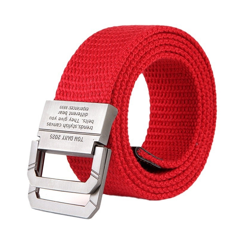 Kanvas josta vīrietim ar dubulto gredzeni sprādzei, šūts materiāls, sakausējuma sprādze, elektroplatinga apdare, personības stils