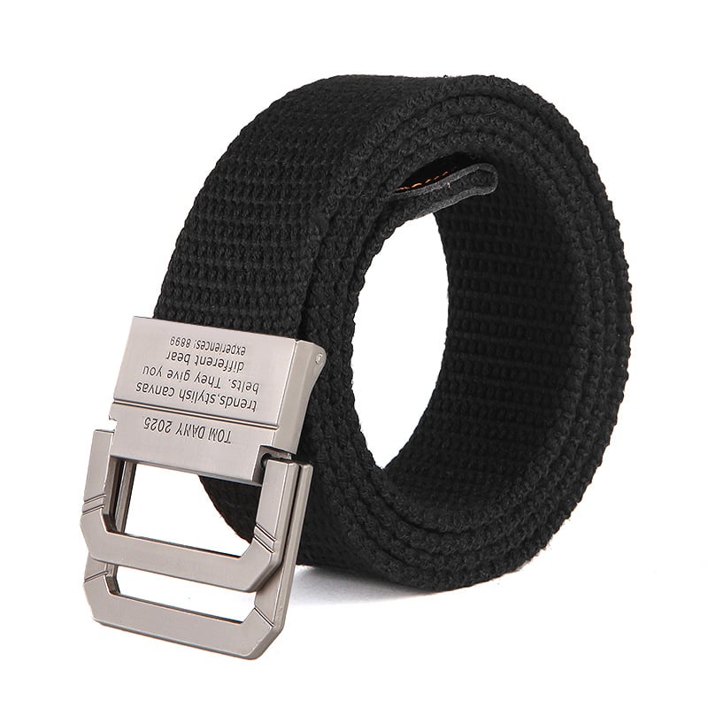 Kanvas josta vīrietim ar dubulto gredzeni sprādzei, šūts materiāls, sakausējuma sprādze, elektroplatinga apdare, personības stils