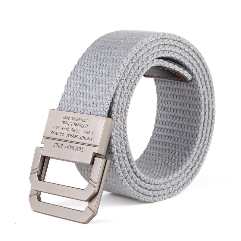 Kanvas josta vīrietim ar dubulto gredzeni sprādzei, šūts materiāls, sakausējuma sprādze, elektroplatinga apdare, personības stils