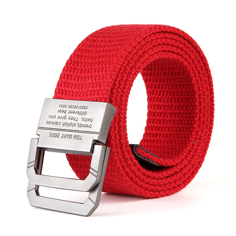 Kanvas josta vīrietim ar dubulto gredzeni sprādzei, šūts materiāls, sakausējuma sprādze, elektroplatinga apdare, personības stils