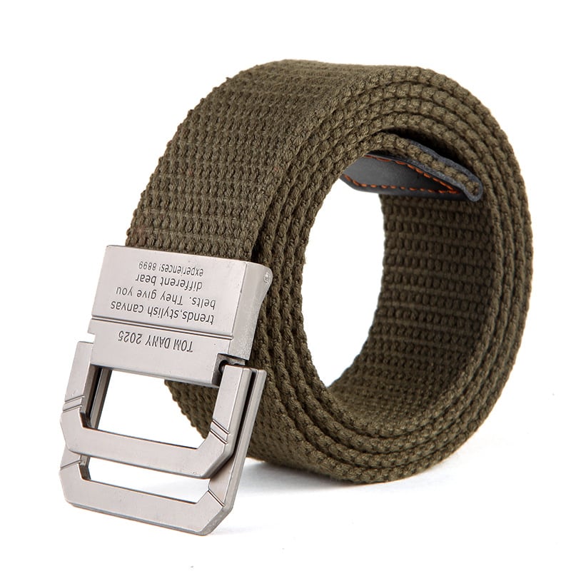 Kanvas josta vīrietim ar dubulto gredzeni sprādzei, šūts materiāls, sakausējuma sprādze, elektroplatinga apdare, personības stils