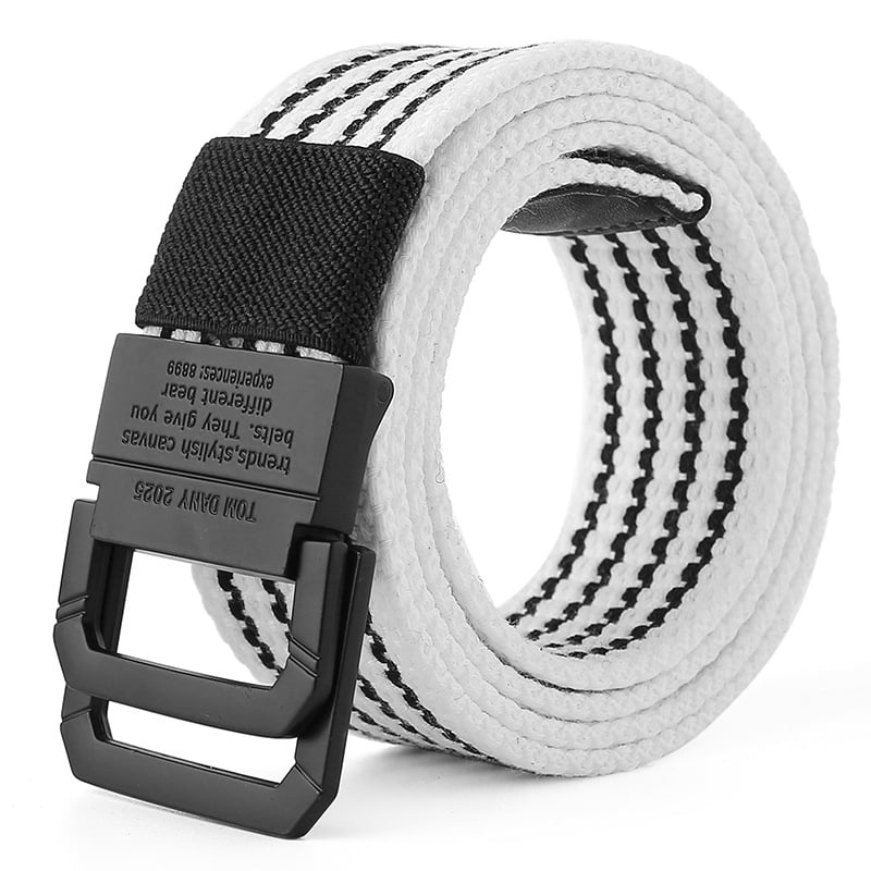 Kanvas josta vīrietim ar dubulto gredzeni sprādzei, šūts materiāls, sakausējuma sprādze, elektroplatinga apdare, personības stils