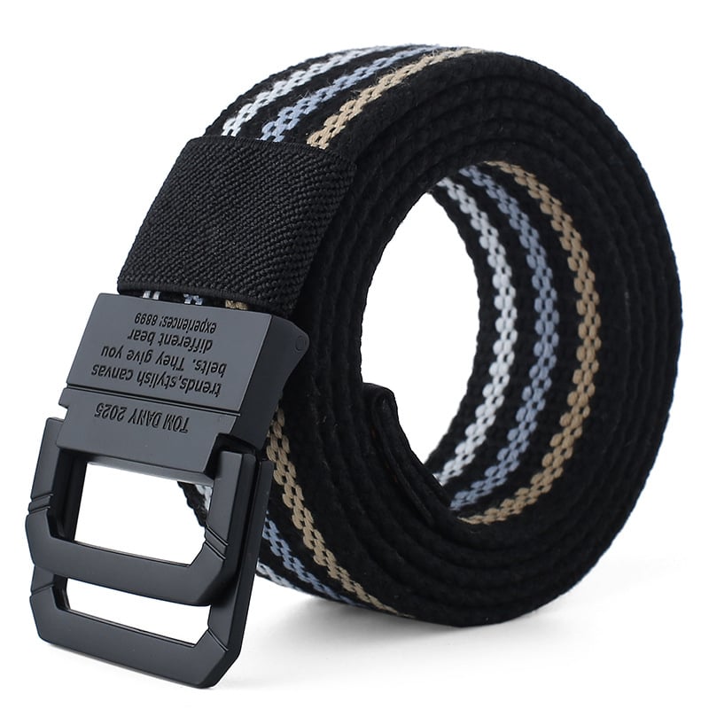 Kanvas josta vīrietim ar dubulto gredzeni sprādzei, šūts materiāls, sakausējuma sprādze, elektroplatinga apdare, personības stils