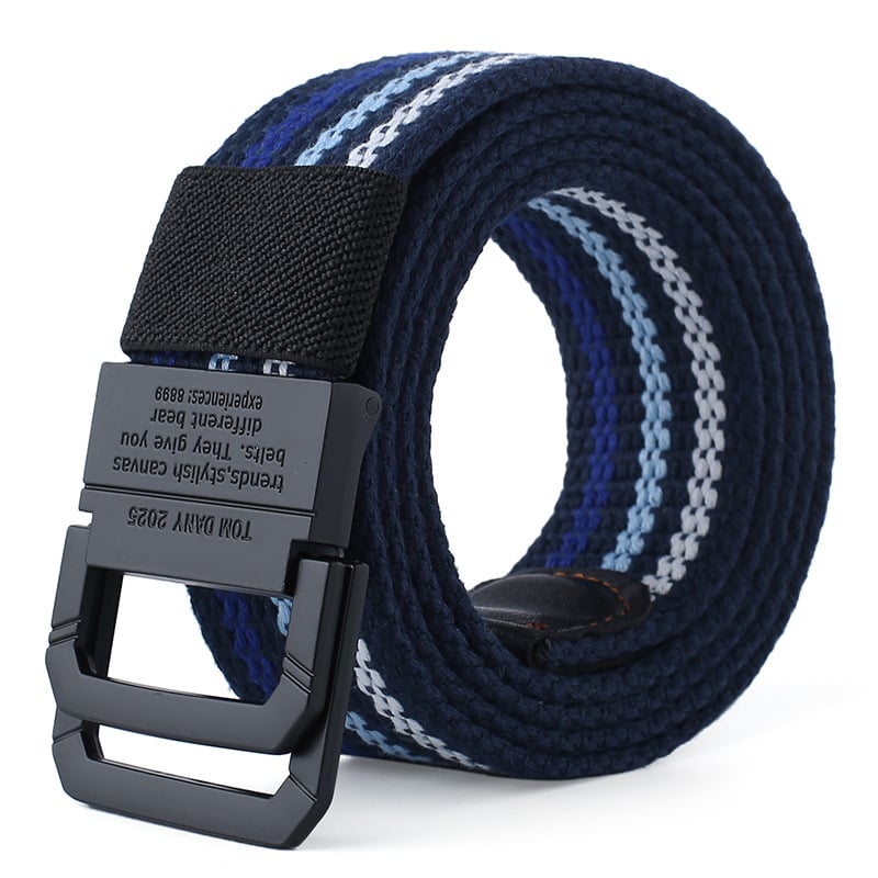 Kanvas josta vīrietim ar dubulto gredzeni sprādzei, šūts materiāls, sakausējuma sprādze, elektroplatinga apdare, personības stils