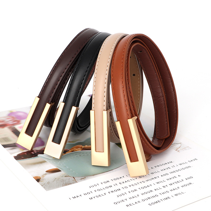 Korejas stilā kleita ar plānu vidukļa jostu, PU āda ar reljefu, sakausējuma sprādze, gluda aizdare, jostas platums <2 cm