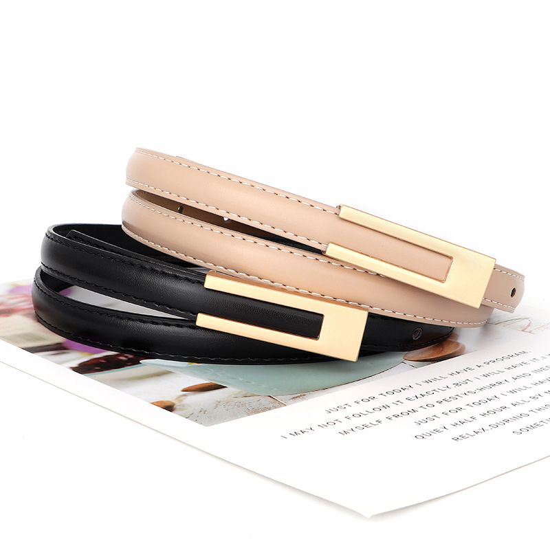 Korejas stilā kleita ar plānu vidukļa jostu, PU āda ar reljefu, sakausējuma sprādze, gluda aizdare, jostas platums <2 cm