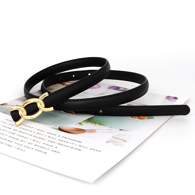 Korejas stilā kleita ar plānu vidukļa jostu, PU āda ar reljefu, sakausējuma sprādze, gluda aizdare, jostas platums <2 cm