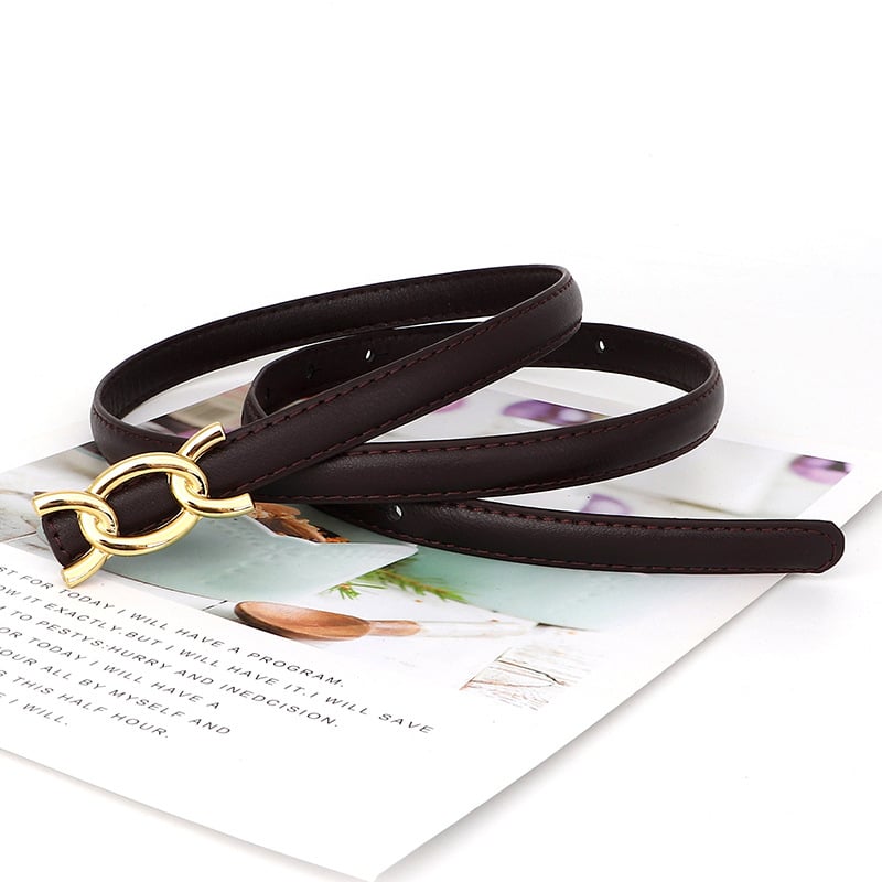 Korejas stilā kleita ar plānu vidukļa jostu, PU āda ar reljefu, sakausējuma sprādze, gluda aizdare, jostas platums <2 cm