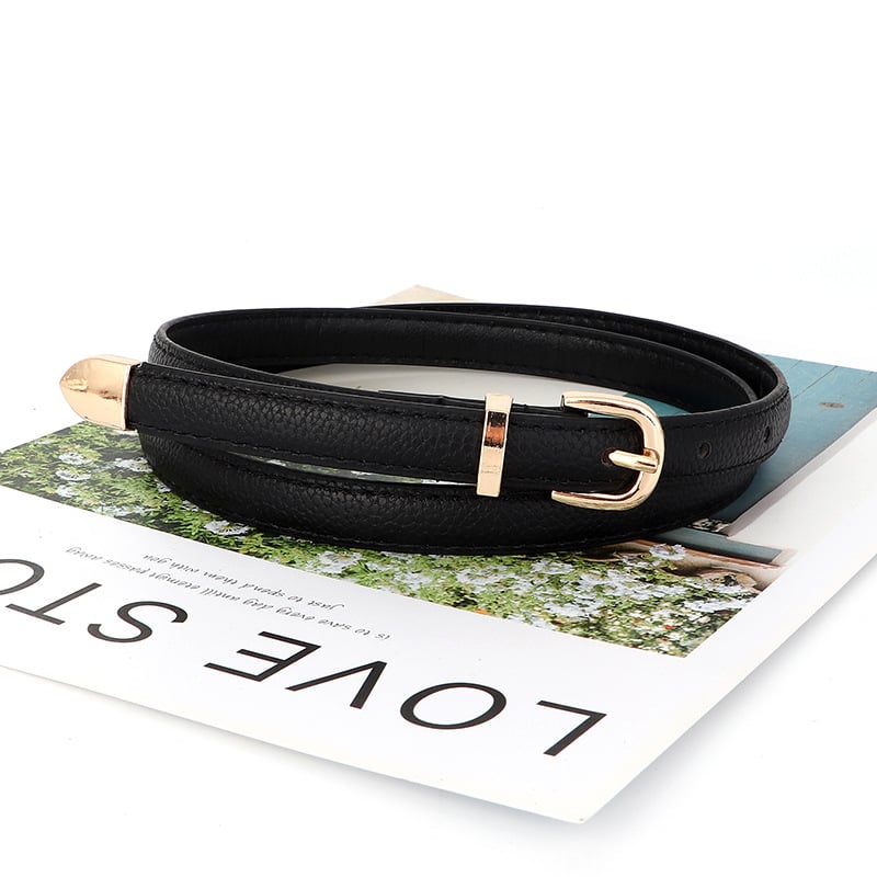 Korejas stilā kleita ar plānu vidukļa jostu, PU āda ar reljefu, sakausējuma sprādze, gluda aizdare, jostas platums <2 cm