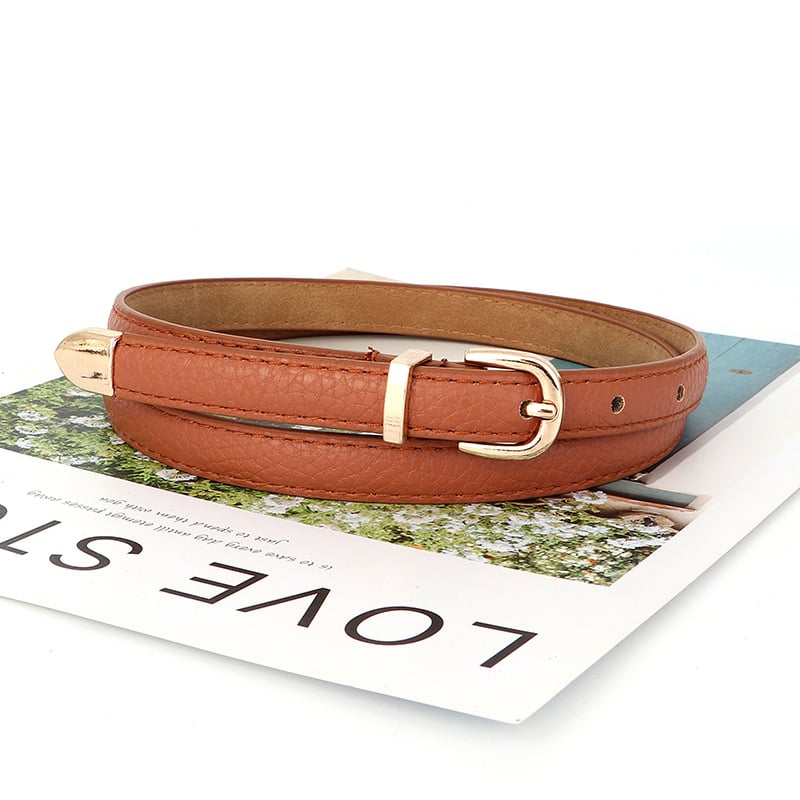 Korejas stilā kleita ar plānu vidukļa jostu, PU āda ar reljefu, sakausējuma sprādze, gluda aizdare, jostas platums <2 cm