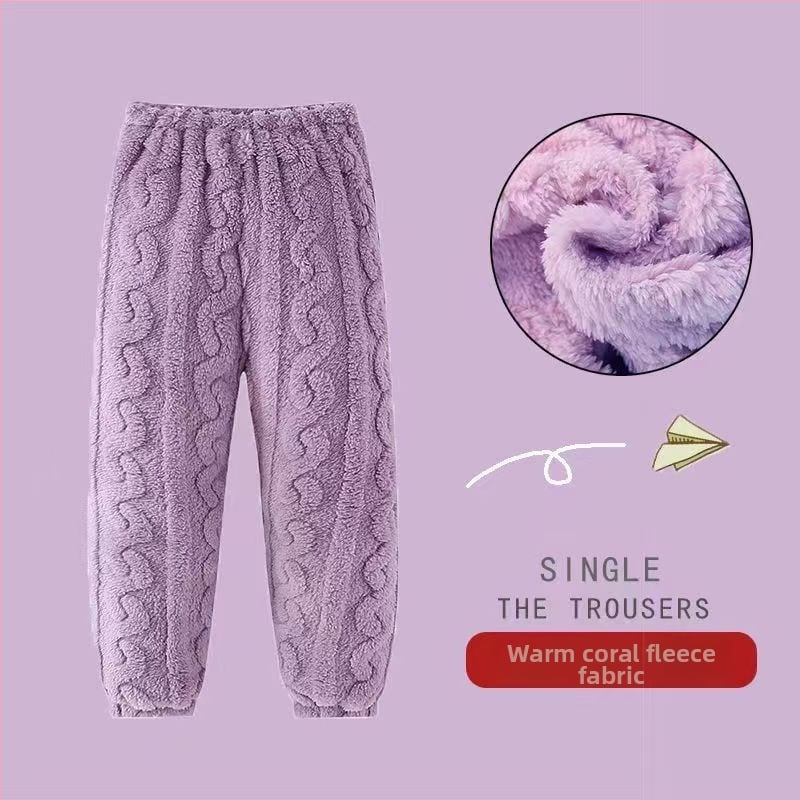 Vaikų šilti namų pižaminiai kelnių — koralinis velūras, 100% poliesteris, amžius 3–8 metai, žiema