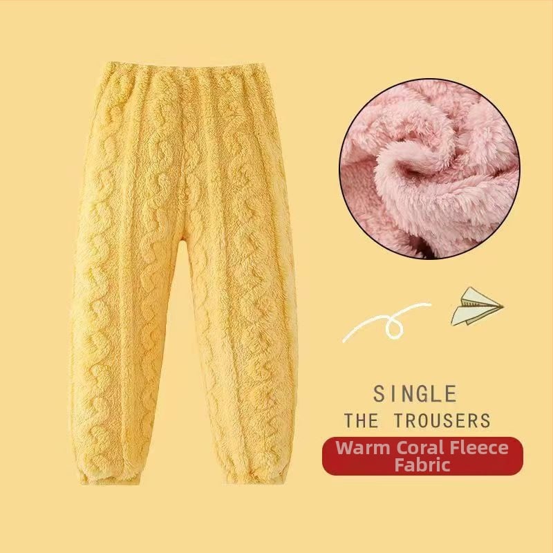 Vaikų šilti namų pižaminiai kelnių — koralinis velūras, 100% poliesteris, amžius 3–8 metai, žiema