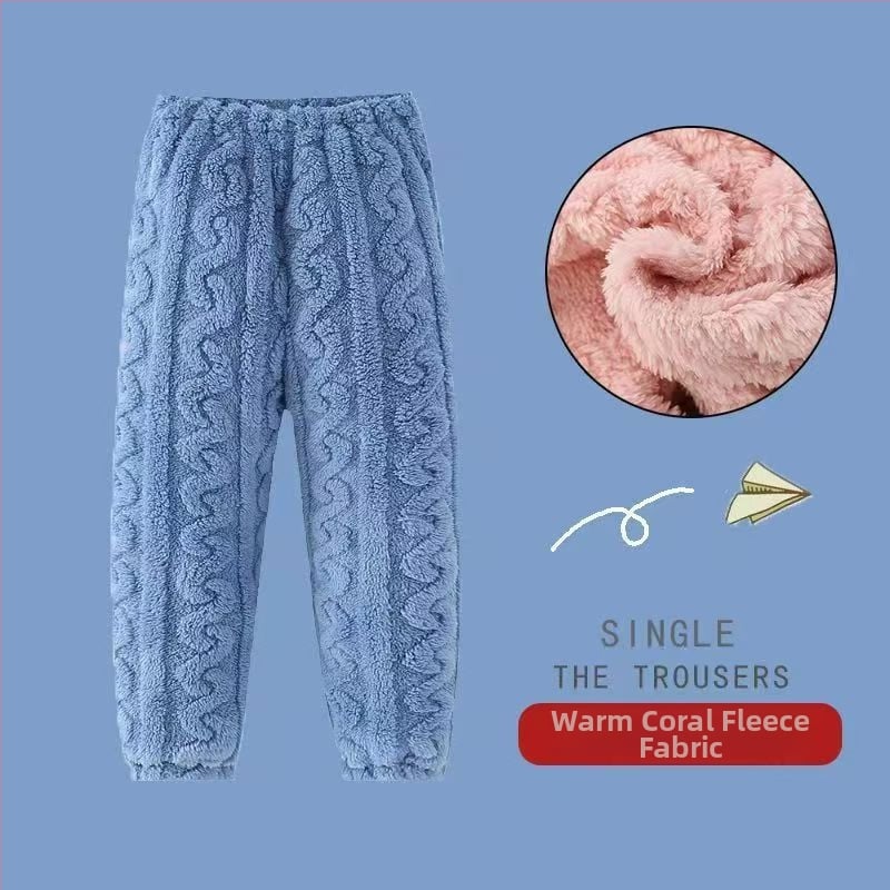 Vaikų šilti namų pižaminiai kelnių — koralinis velūras, 100% poliesteris, amžius 3–8 metai, žiema