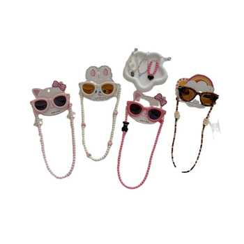 Bērnu saulesbrilles ar brillēm ķēdi - UV380 aizsardzība, pilns rāmis, lēcas PC, rāmis PC, bez polarizācijas