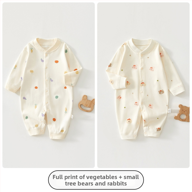 Kūdikio kombinezonas iš 100% medvilnės – unisex, ilgomis rankovėmis, pavasario–rudens sezonui, priekyje užsegamas vienu sageliu