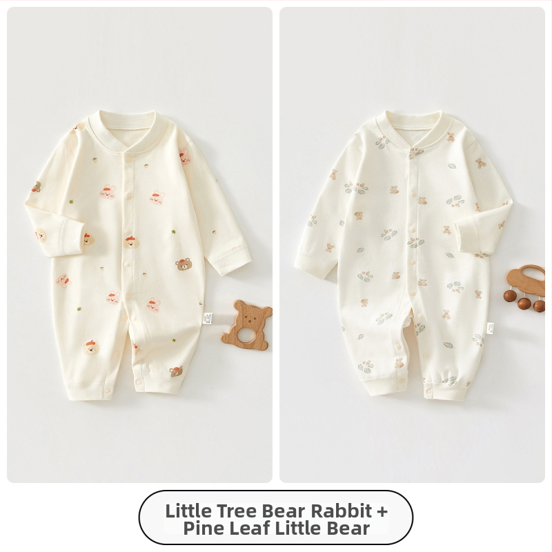 Kūdikio kombinezonas iš 100% medvilnės – unisex, ilgomis rankovėmis, pavasario–rudens sezonui, priekyje užsegamas vienu sageliu